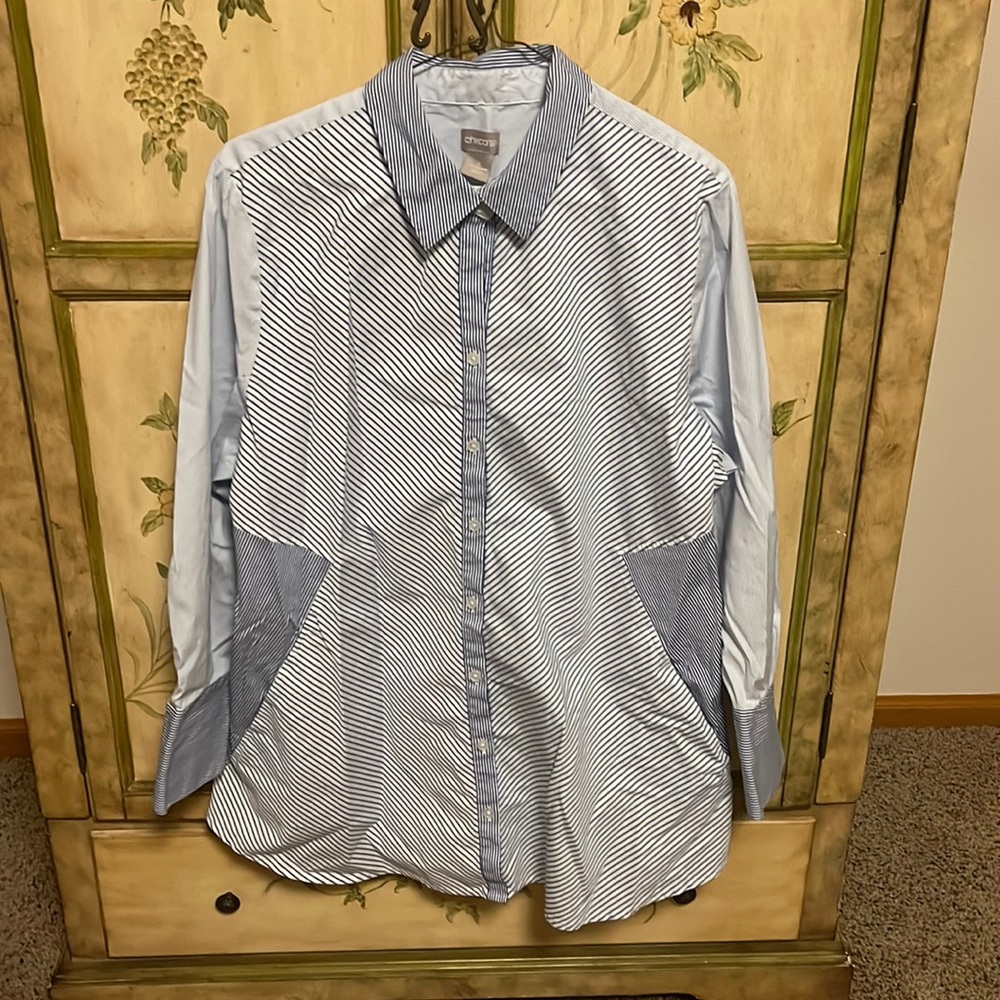 Chicos Blue Button Down With Front Pockets. Size … - image 1